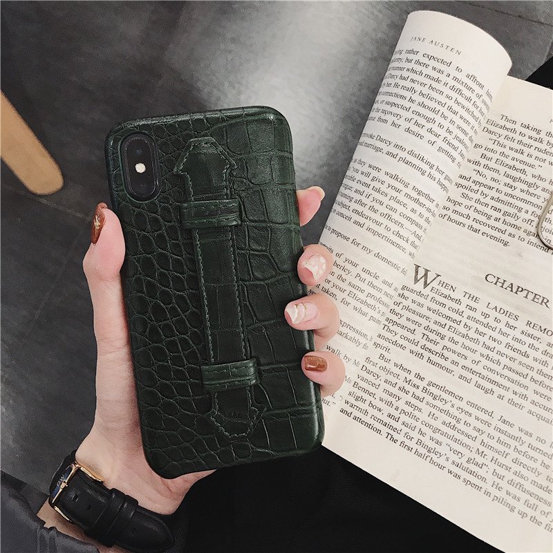 Imitation leather mobile phone case crocodile pattern holder cover with wrist strap for iphone 7 I8