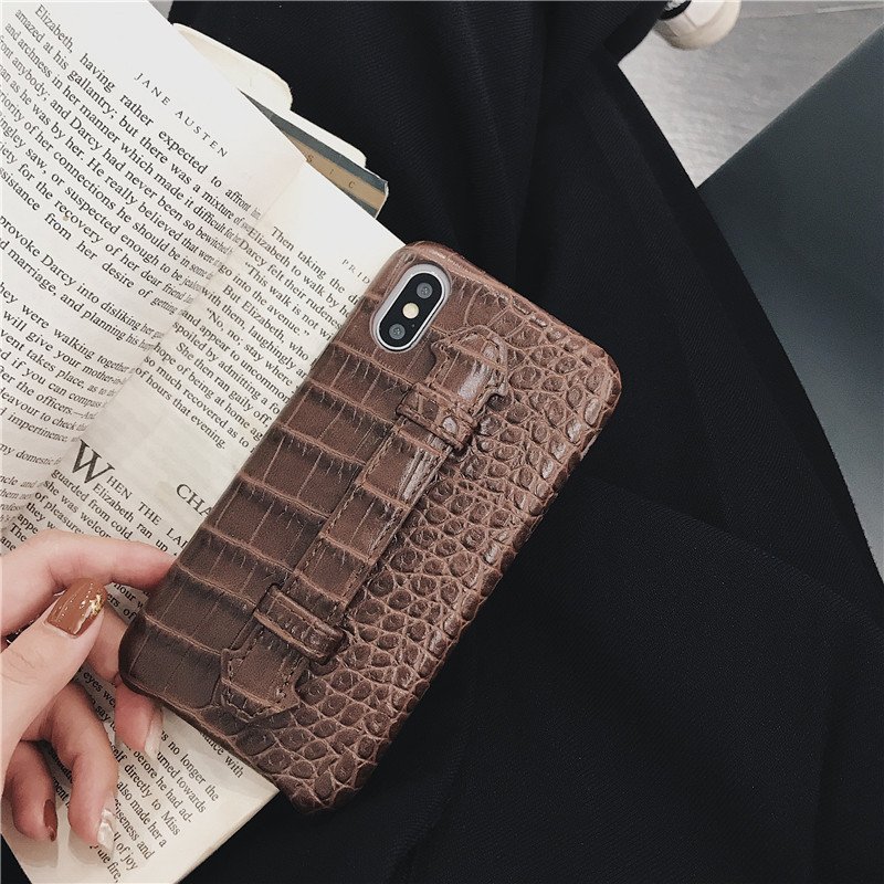 Imitation leather mobile phone case crocodile pattern holder cover with wrist strap for iphone 7 I8