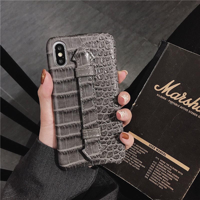 Imitation leather mobile phone case crocodile pattern holder cover with wrist strap for iphone 7 I8