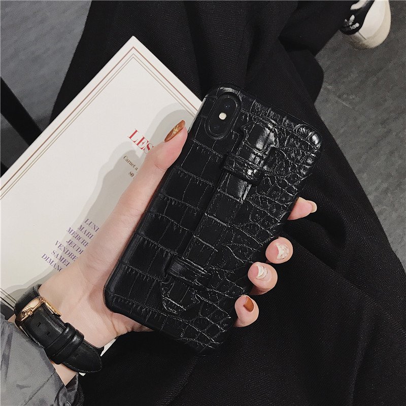 Imitation leather mobile phone case crocodile pattern holder cover with wrist strap for iphone 7 I8