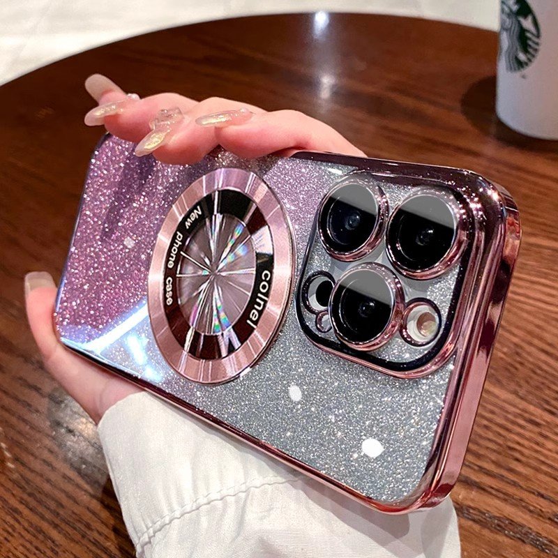 For iPhone 15 14 13 12 11 Pro Max Gradient Electroplating Magnetic Suction Wireless Charging Mobile Phone Case