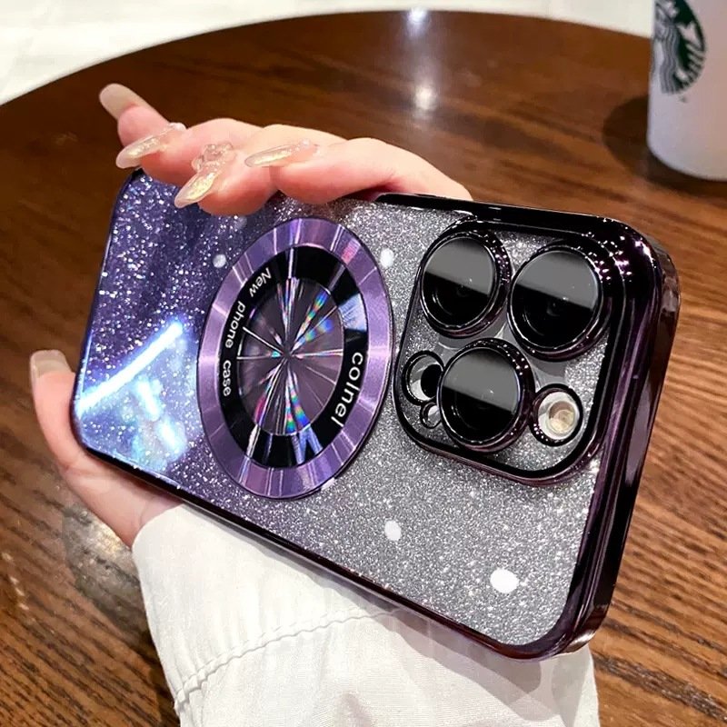 For iPhone 15 14 13 12 11 Pro Max Gradient Electroplating Magnetic Suction Wireless Charging Mobile Phone Case