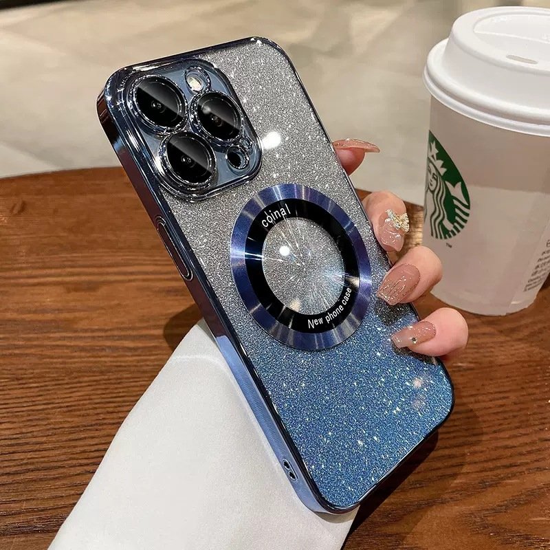 For iPhone 15 14 13 12 11 Pro Max Gradient Electroplating Magnetic Suction Wireless Charging Mobile Phone Case