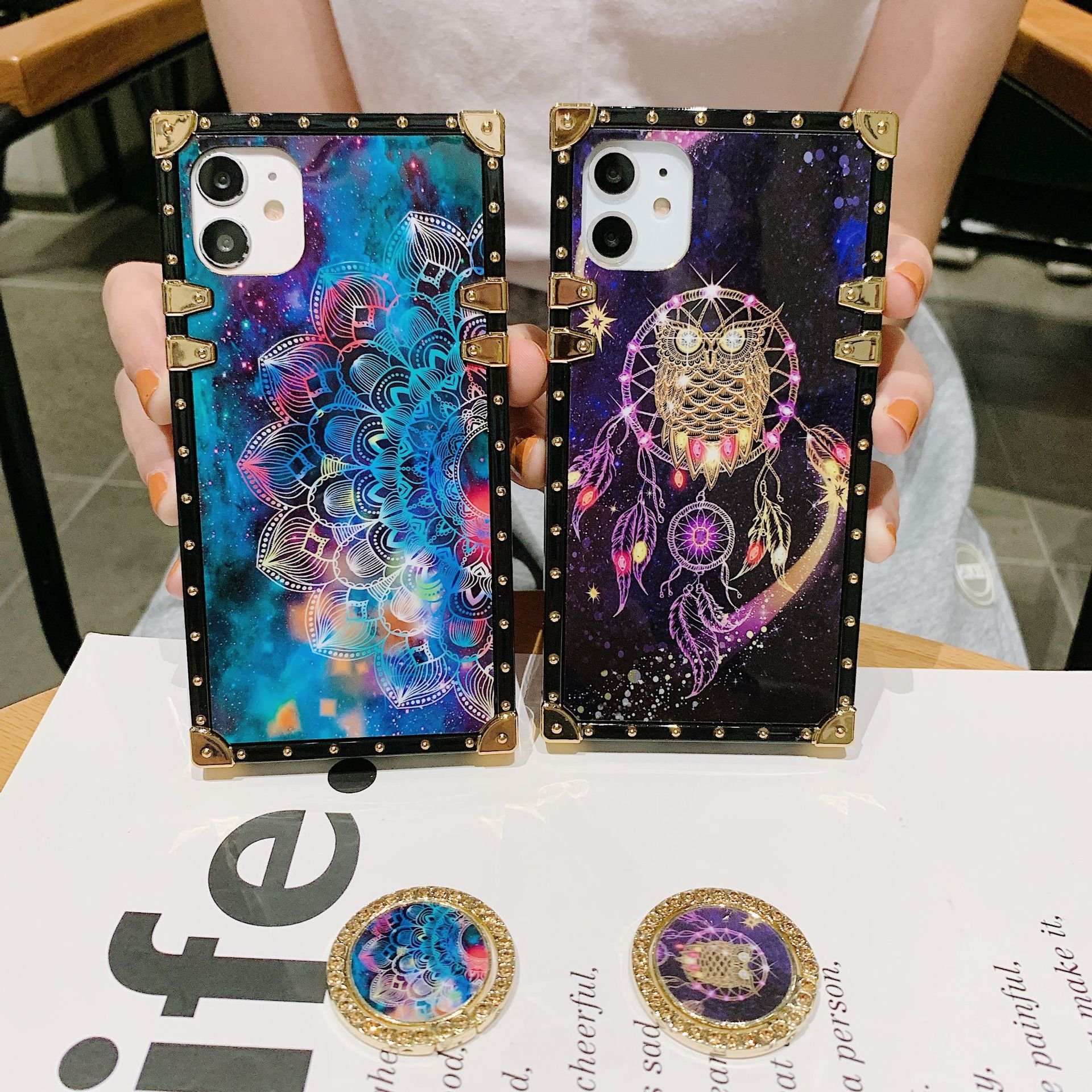 Luxury Protective Cover for Samsung S24U NOTE20U Dreamy Starry Sky Wind Chime Glitter Diamond Bracket Mobile Phone Cases