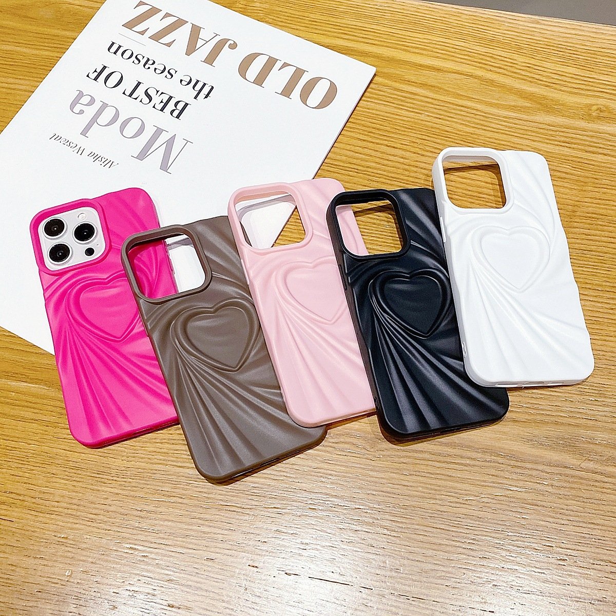 3D three-dimensional pleated silk pattern heart mobile phone case for iPhone 14 13 12 11Pro Max solid color shockproof soft case