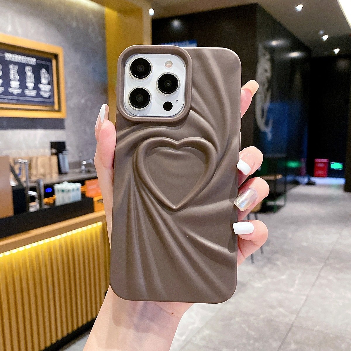 3D three-dimensional pleated silk pattern heart mobile phone case for iPhone 14 13 12 11Pro Max solid color shockproof soft case