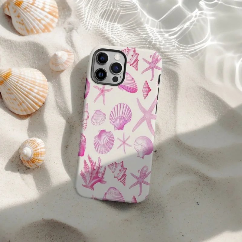 Pink Seashell Pattern Phone Case For IPHONE 15PRO MAX 14 13 12 11 PRO Plus 15pro Acrylic TPU Two in one Mobile Phone Cases