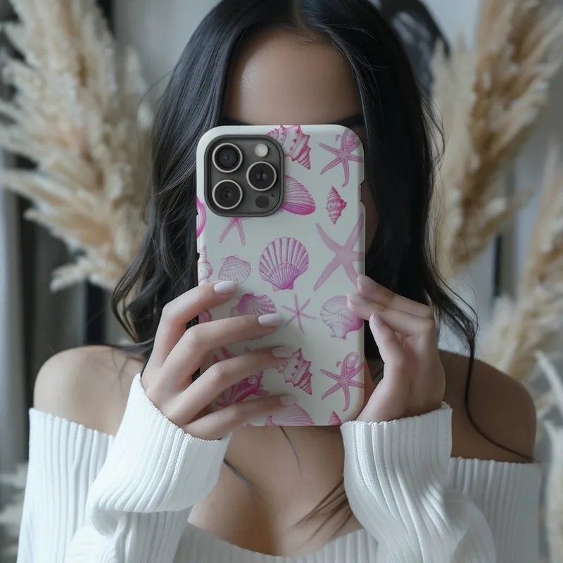 Pink Seashell Pattern Phone Case For IPHONE 15PRO MAX 14 13 12 11 PRO Plus 15pro Acrylic TPU Two in one Mobile Phone Cases
