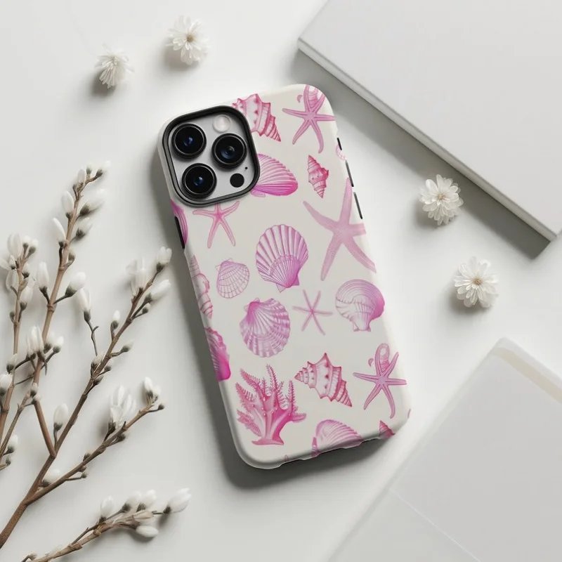 Pink Seashell Pattern Phone Case For IPHONE 15PRO MAX 14 13 12 11 PRO Plus 15pro Acrylic TPU Two in one Mobile Phone Cases
