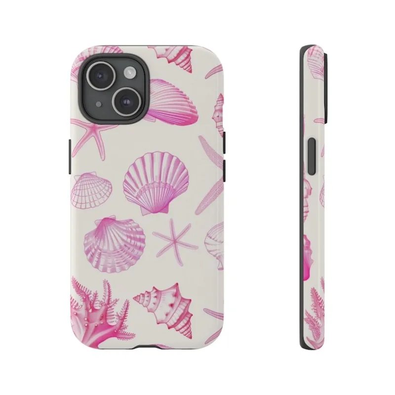 Pink Seashell Pattern Phone Case For IPHONE 15PRO MAX 14 13 12 11 PRO Plus 15pro Acrylic TPU Two in one Mobile Phone Cases