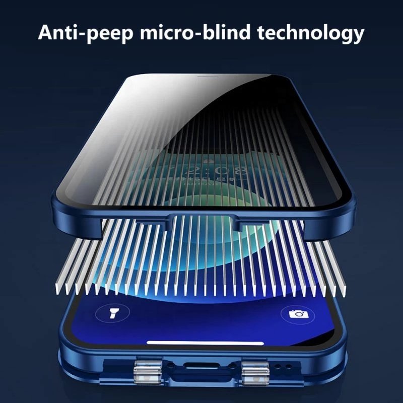 Anti Peep Metal Magnetic Privacy Double sided Buckle cases Tempered Glass Phone Full Body Case For IPhone 11 12 pro 13 mini
