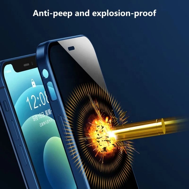 Anti Peep Metal Magnetic Privacy Double sided Buckle cases Tempered Glass Phone Full Body Case For IPhone 11 12 pro 13 mini