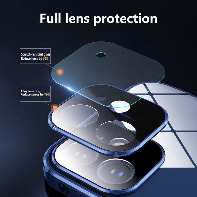 Anti Peep Metal Magnetic Privacy Double sided Buckle cases Tempered Glass Phone Full Body Case For IPhone 11 12 pro 13 mini