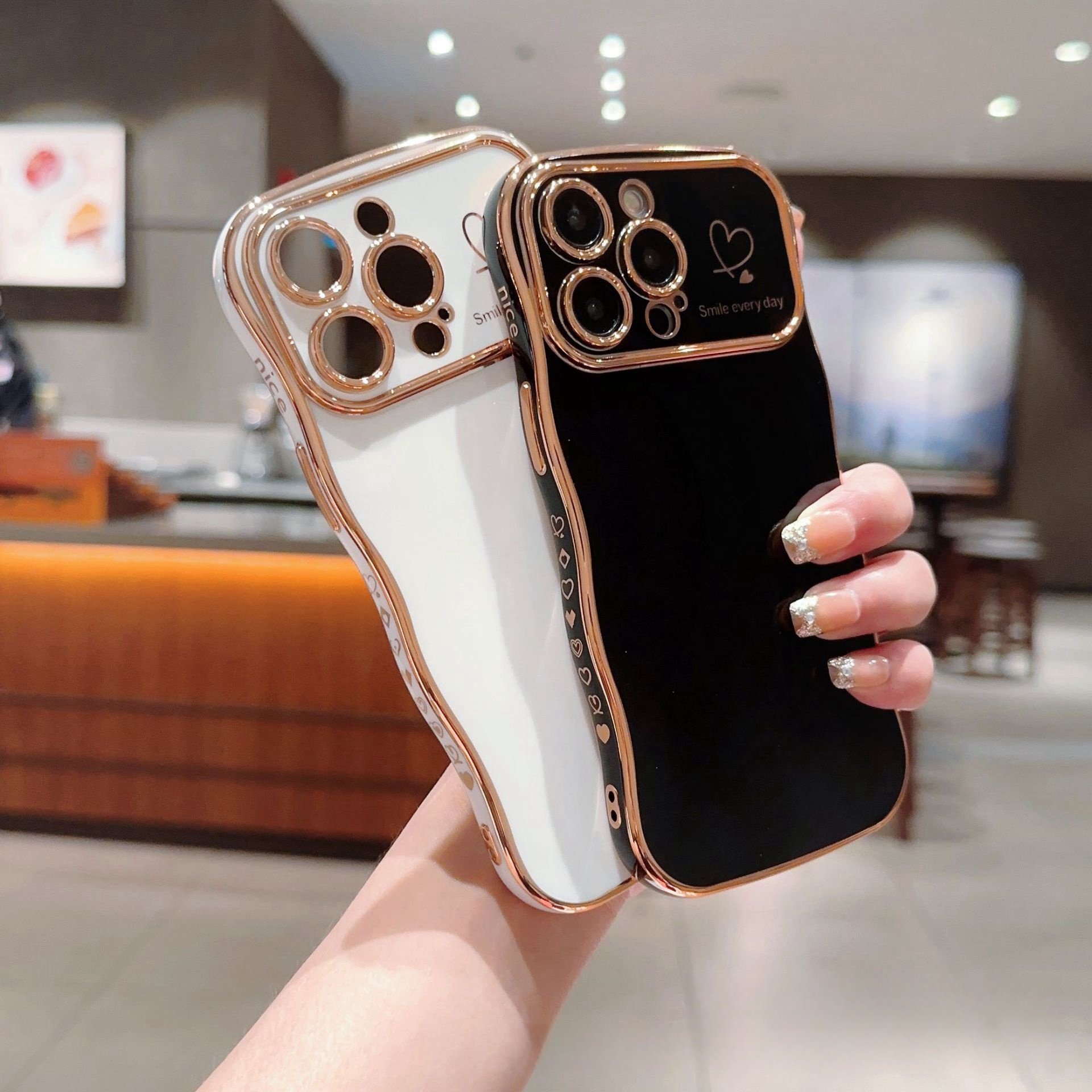 Wavy frame protect phone cover for iphone 11 12 13 Love heart Soft TPU electroplate phone case for iphone 14 15 pro max