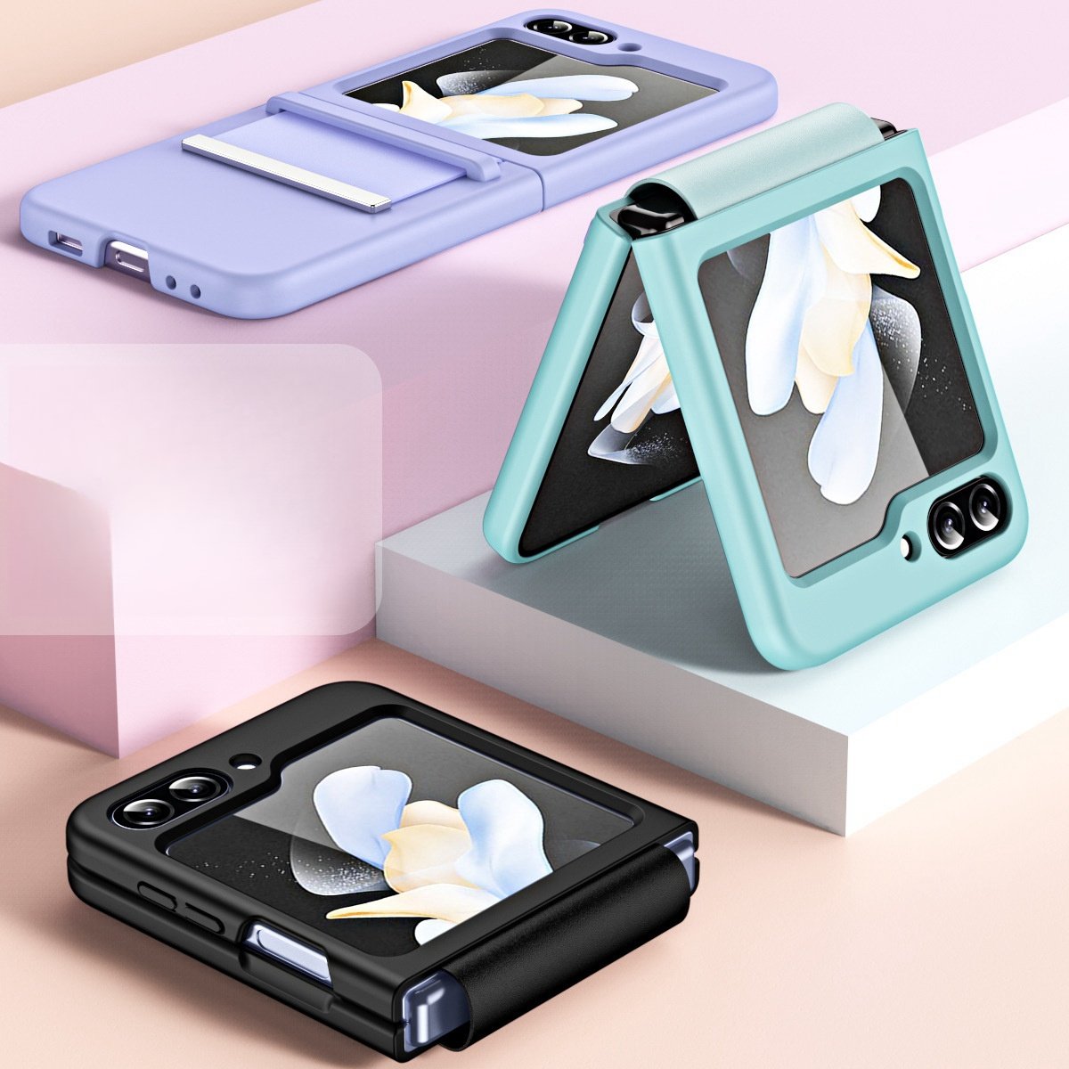 for Samsung Z Flip 6 Mobile Phone Case with Wristband Folding Screen Anti-Fall Protective Film Cover for One Flip 5/4/3