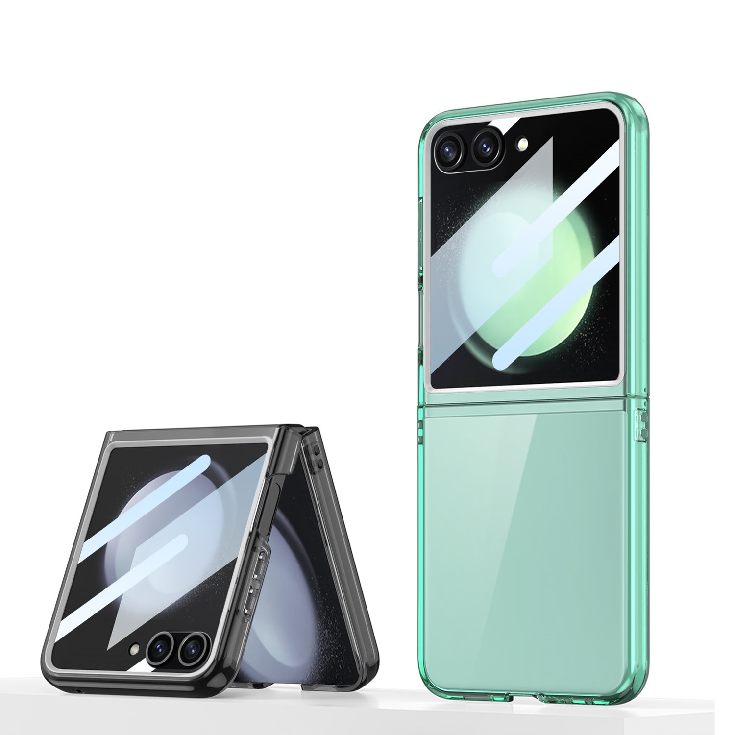 For samsung galaxy z flip 5 6 case large window semi clear z flip 6 case solid color transparent anti drop foldable phone case