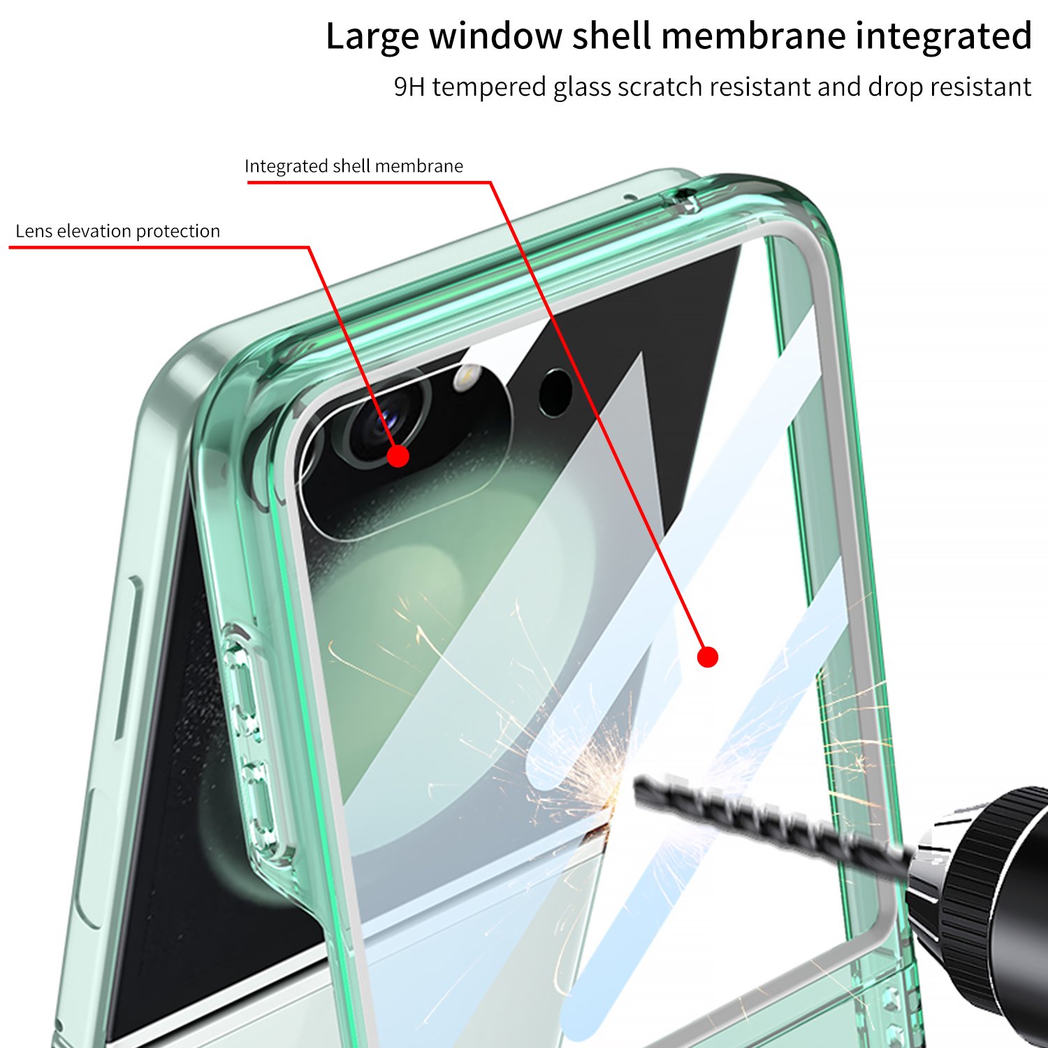 For samsung galaxy z flip 5 6 case large window semi clear z flip 6 case solid color transparent anti drop foldable phone case