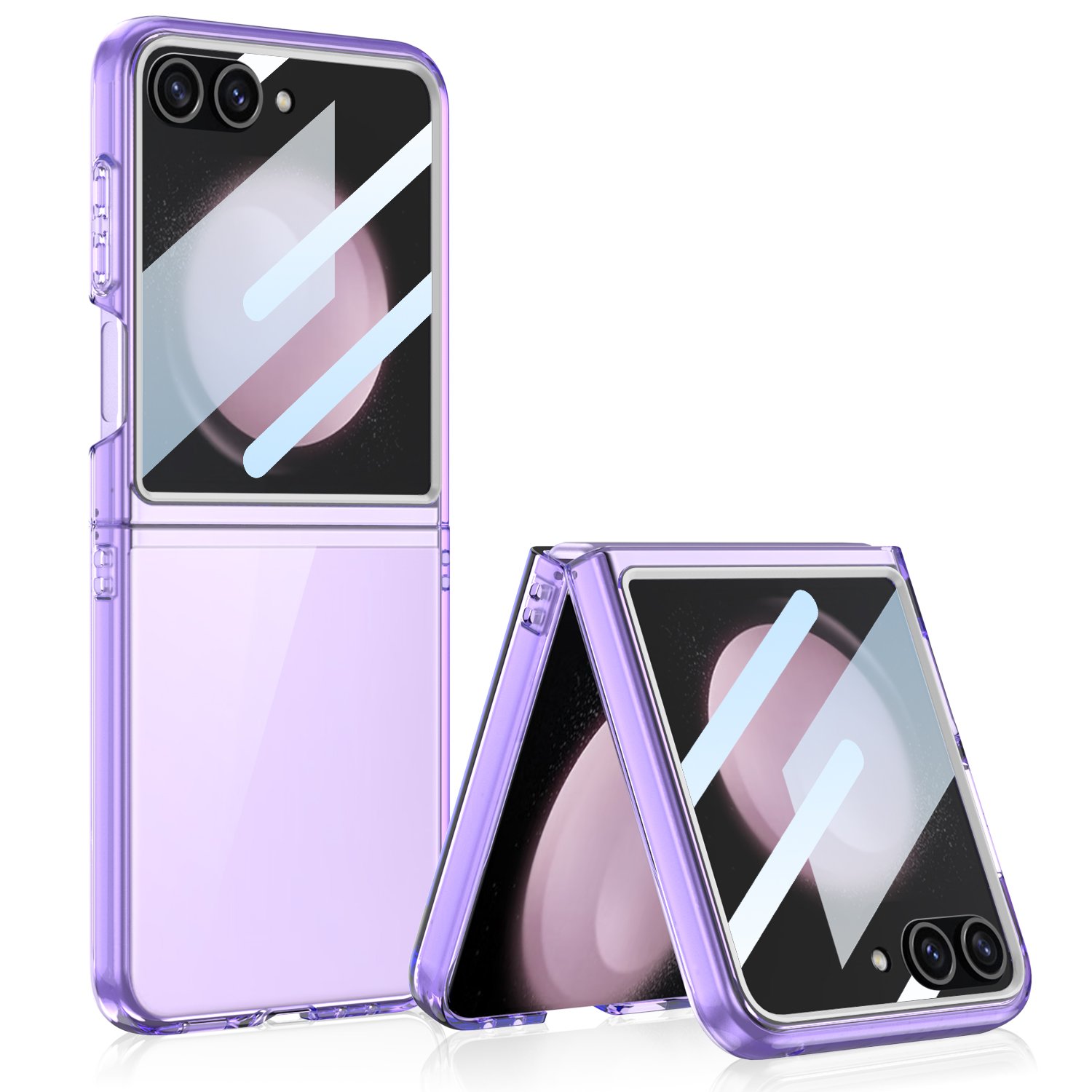 For samsung galaxy z flip 5 6 case large window semi clear z flip 6 case solid color transparent anti drop foldable phone case