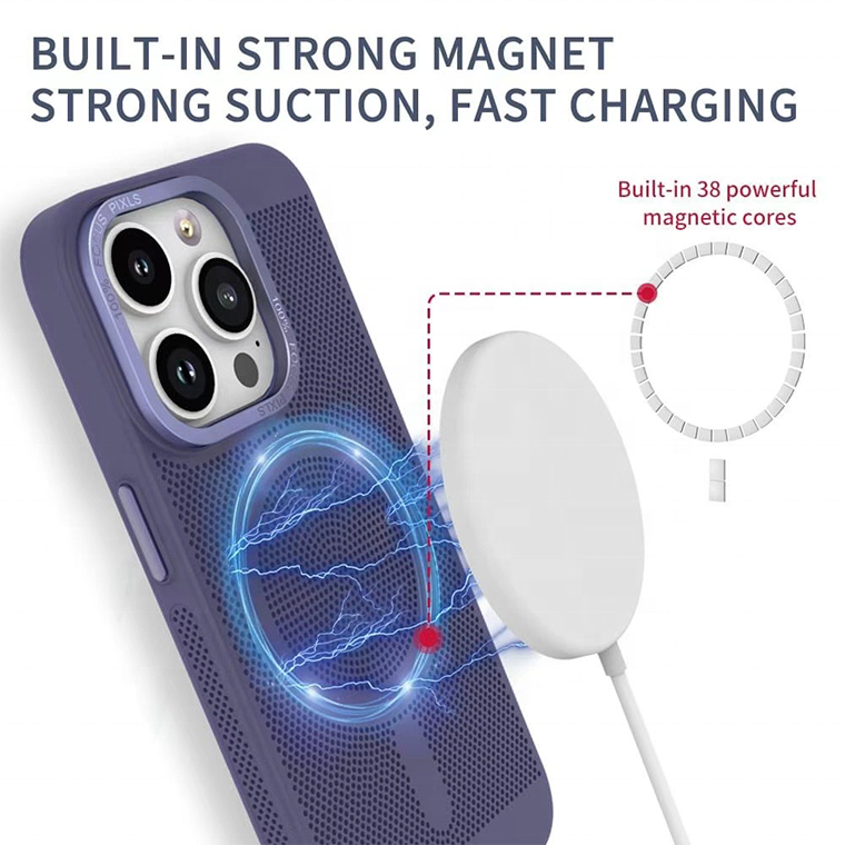 Wireless Charging Mesh Hole Heat Dissipation Phone Case For Iphone 12 13 Pro max 14 Plus Magnetic Mobile Cover