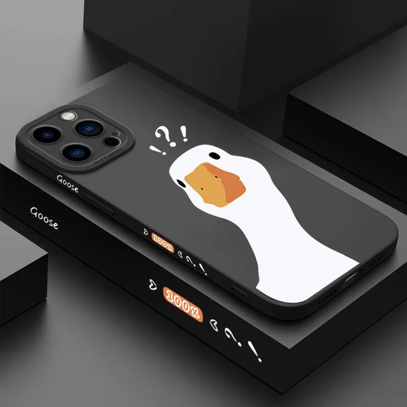 Cartoon Doubt Duck Smile Lattice Case For iPhone 11 12 13 14 Pro Max XR XS X 7 8 Plus SE2020 Mini Shockproof Soft Silicone Cover 16