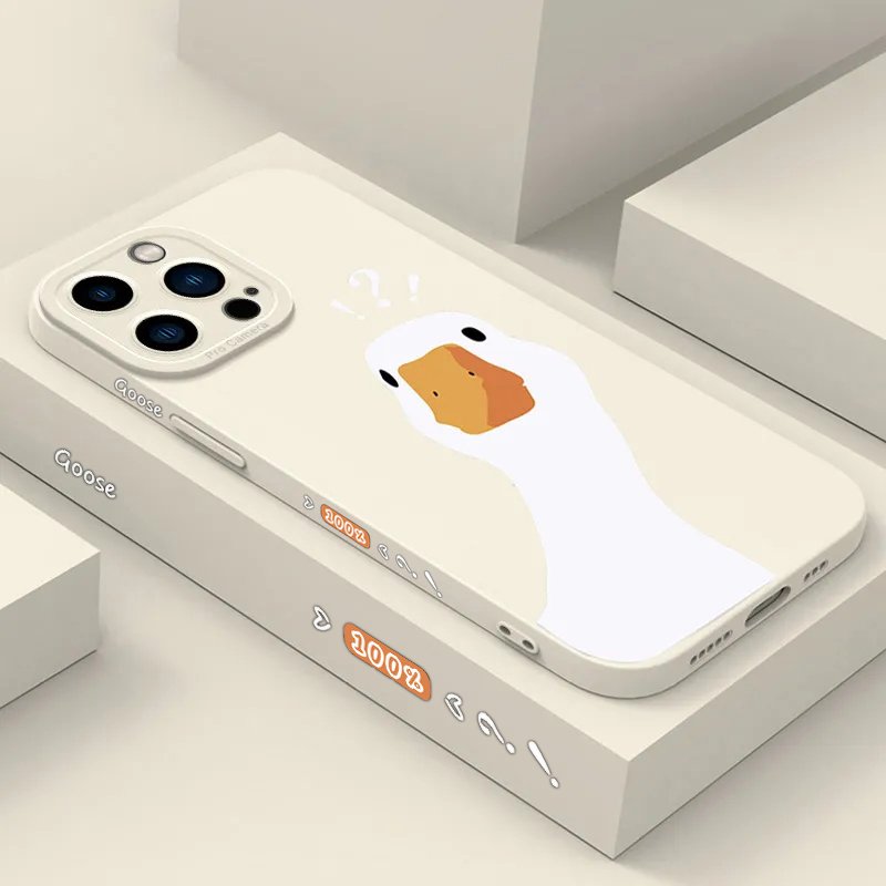 Cartoon Doubt Duck Smile Lattice Case For iPhone 11 12 13 14 Pro Max XR XS X 7 8 Plus SE2020 Mini Shockproof Soft Silicone Cover 16