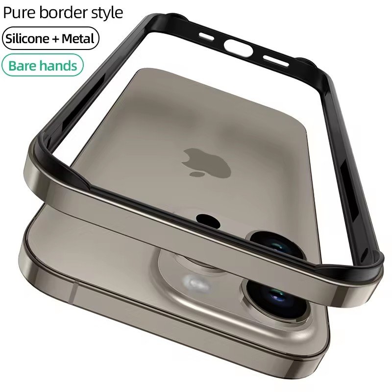 Aluminum Metal Silicone Hard Shockproof Frame Back Cover Bumper Case for iPhone 16 15 14 13 12 Pro Max Plus Case Bumper