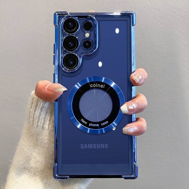 For Samsung S24 Ultra Transparent Phone Case Four Corner Anti-Drop Electroplating Hard Protective Case