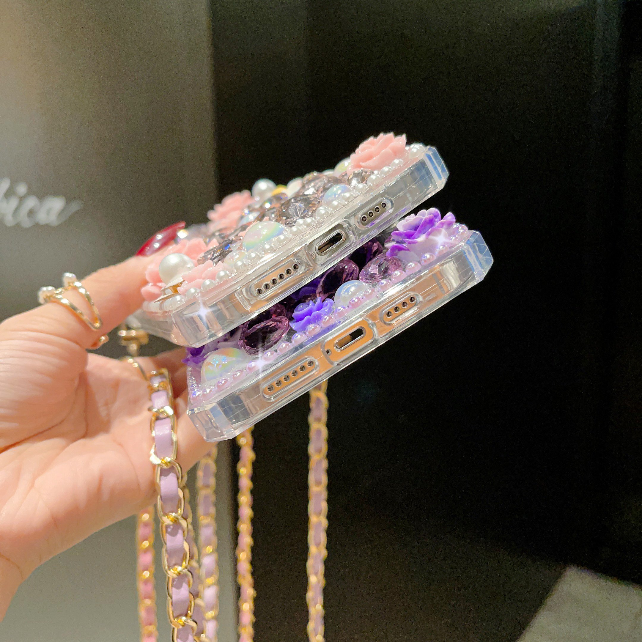 glitter bling flower fashion luxury perfume bottle design strap diamond phone cover case for iphone 16 15 14 13 12 11 xs max 678