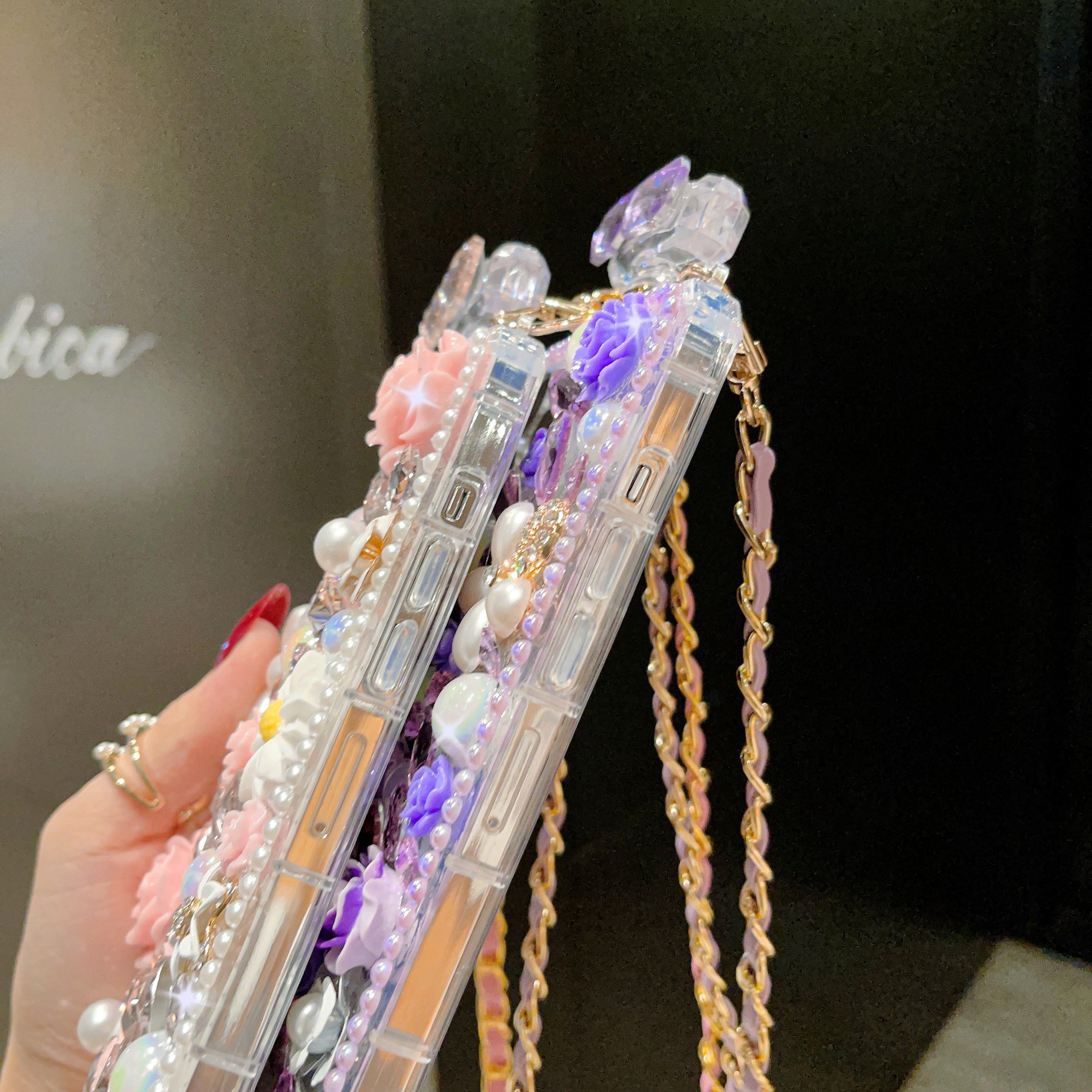 glitter bling flower fashion luxury perfume bottle design strap diamond phone cover case for iphone 16 15 14 13 12 11 xs max 678