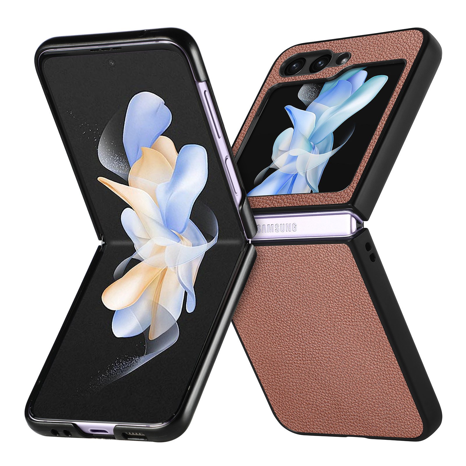 For Samsung Z Flip 6 mobile phone case For Samsung Z Flip 6 lychee print mobile phone leather case Ring leather protective case