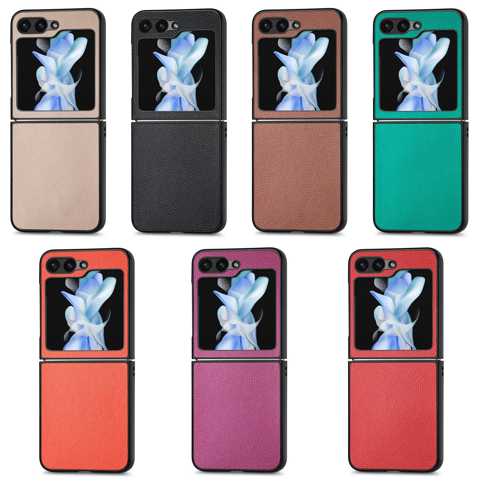 For Samsung Z Flip 6 mobile phone case For Samsung Z Flip 6 lychee print mobile phone leather case Ring leather protective case