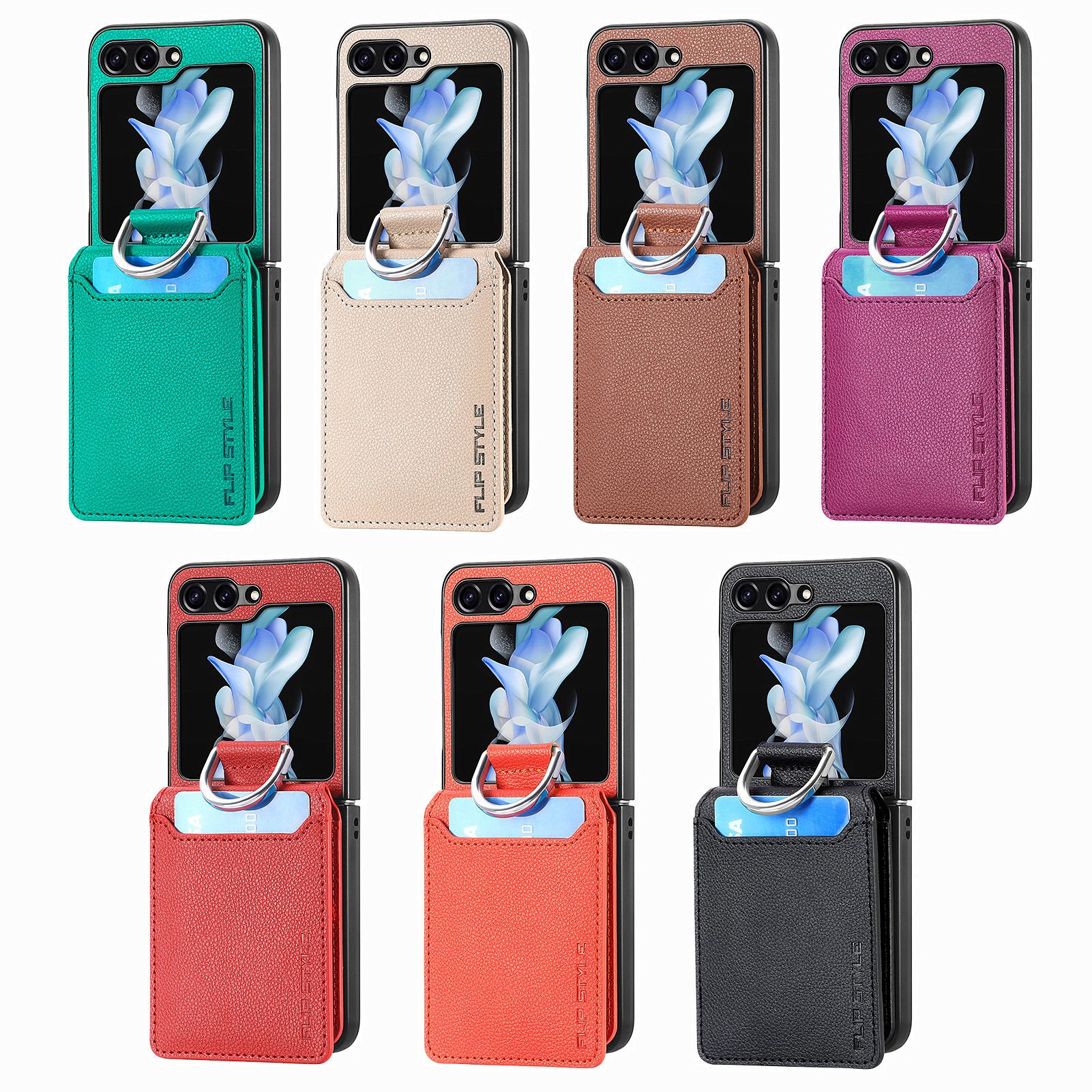 For Samsung Z Flip 6 mobile phone case For Samsung Z Flip 6 lychee print mobile phone leather case Ring leather protective case
