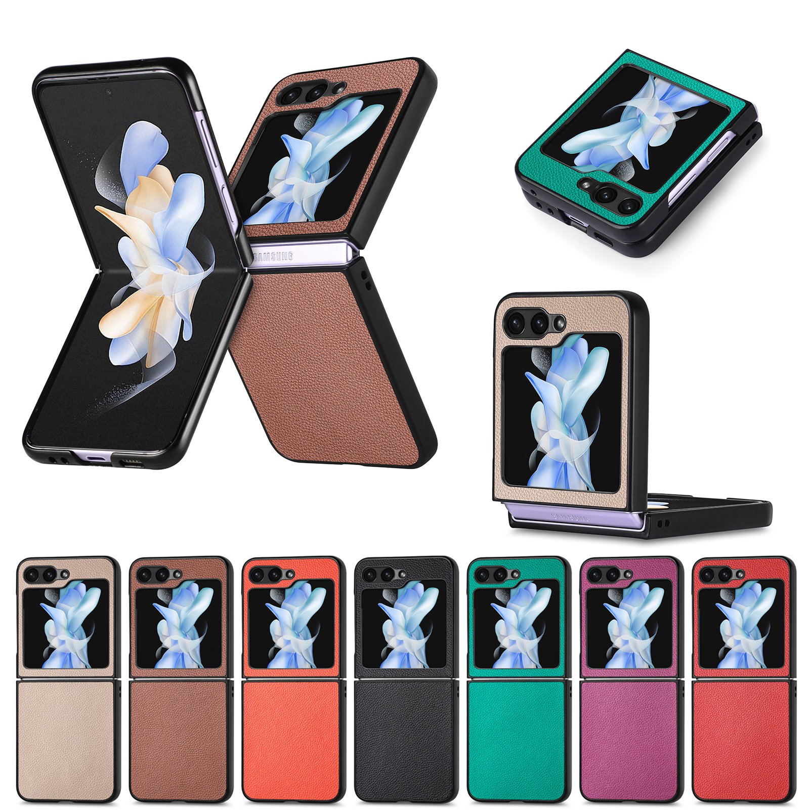 For Samsung Z Flip 6 mobile phone case For Samsung Z Flip 6 lychee print mobile phone leather case Ring leather protective case