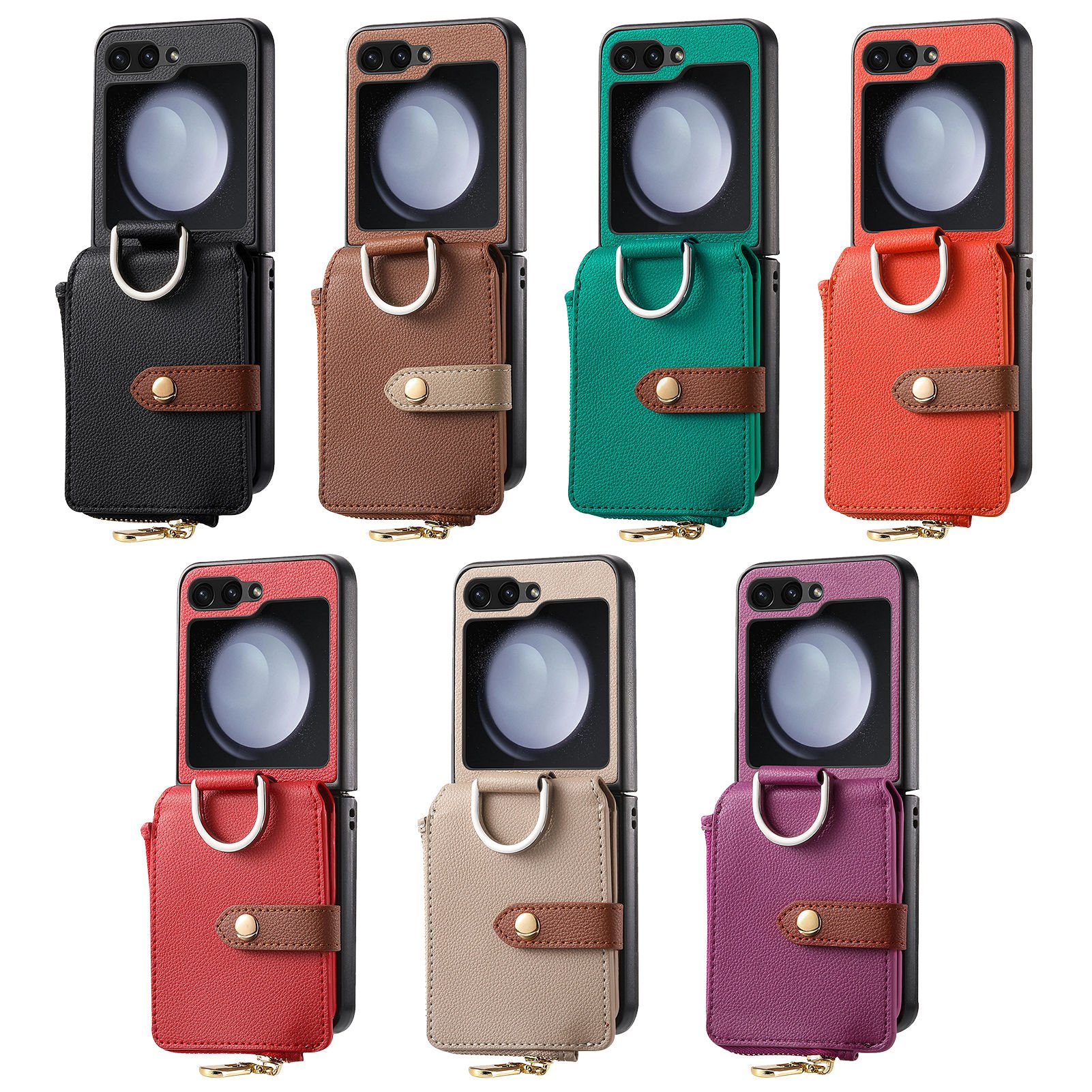For Samsung Z Flip 6 mobile phone case For Samsung Z Flip 6 lychee print mobile phone leather case Ring leather protective case