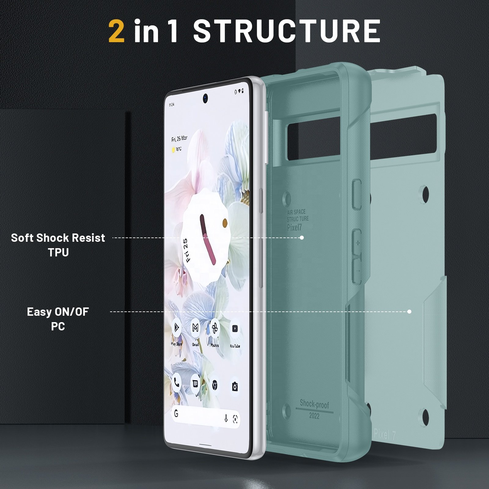 for Google Pixel 7/7 Pro Case Dual Layer Protective Heavy Duty Cell Phone Cover for Google Pixel 7A Pixel 8/8pro