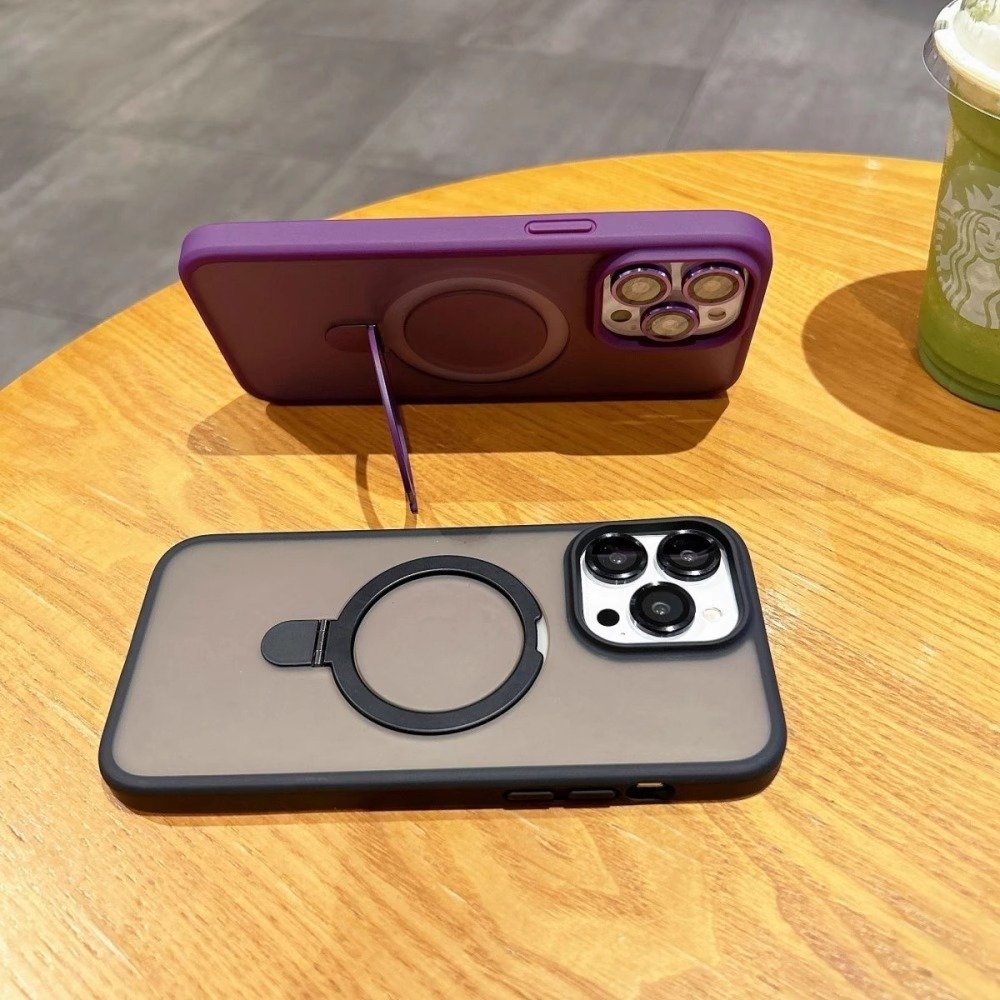 360 Degree Kickstand Ring Frosted Matte Magnetic Case for iphone 14 15 16 Metal Camera Lens Protect Shockproof Cover With Stand