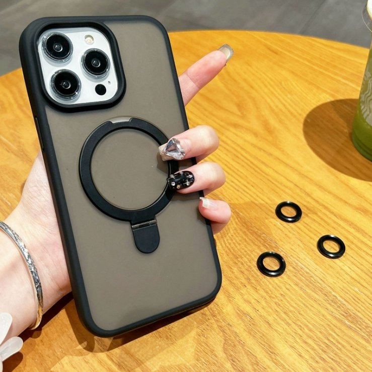 360 Degree Kickstand Ring Frosted Matte Magnetic Case for iphone 14 15 16 Metal Camera Lens Protect Shockproof Cover With Stand