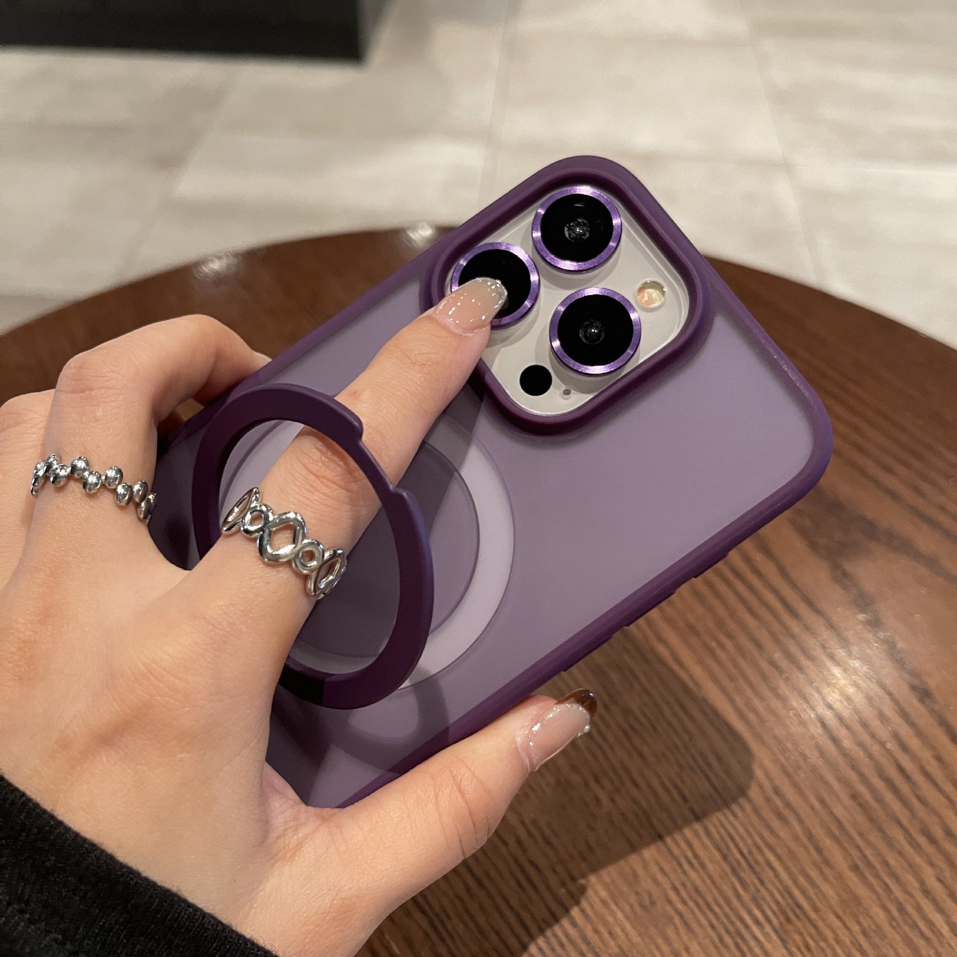 360 Degree Kickstand Ring Frosted Matte Magnetic Case for iphone 14 15 16 Metal Camera Lens Protect Shockproof Cover With Stand