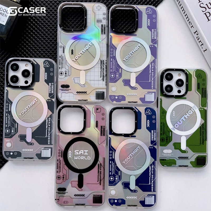 New Product Laser Magnetic Monogram Mobile Phone Cover Hot Sell Creativity Shockproof Pc Hard Phone Cover For Iphone 16 15 14