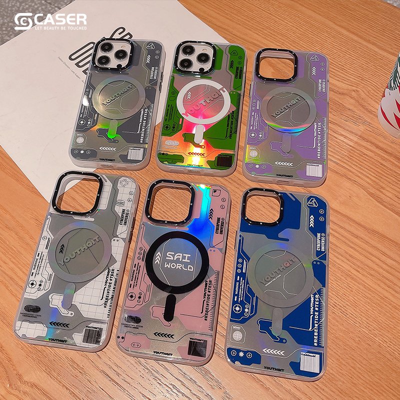 New Product Laser Magnetic Monogram Mobile Phone Cover Hot Sell Creativity Shockproof Pc Hard Phone Cover For Iphone 16 15 14