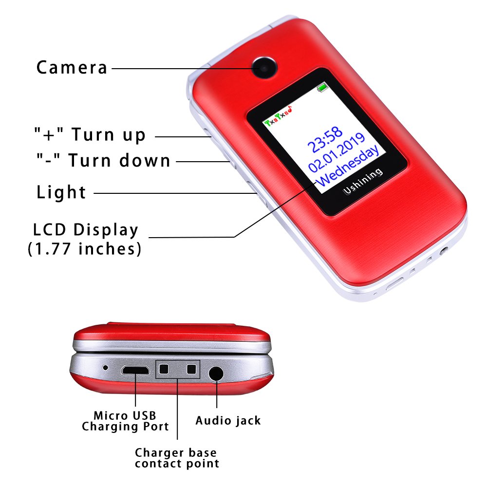 Wholesales in Stock 4G Flip Phone 2.8 ''+1.77'' Screen LTE Feature Phone with Big Button Long time Standby Cell Phone