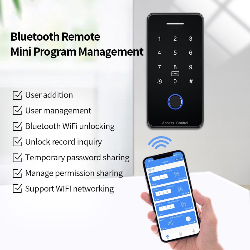 Smart WiFi Bluetooth access control machine with fingerprint keypad password IC card mobile phone applet remote door opening