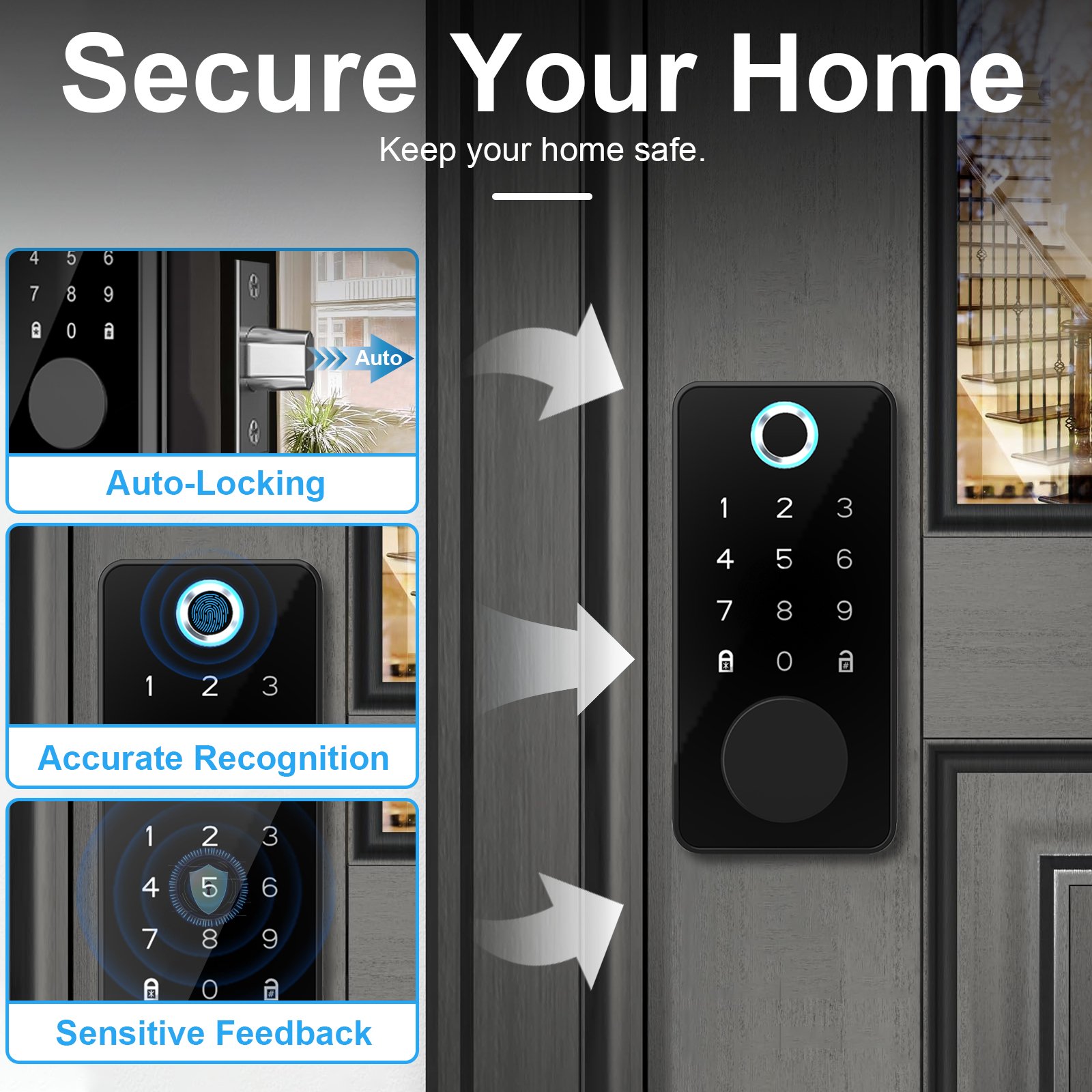 Hot Selling Smart Deadbolt Fingerprint Door 5-in-1 Keyless Entry Door Lock Digital Keypad Deadbolt Electronic Smart Door