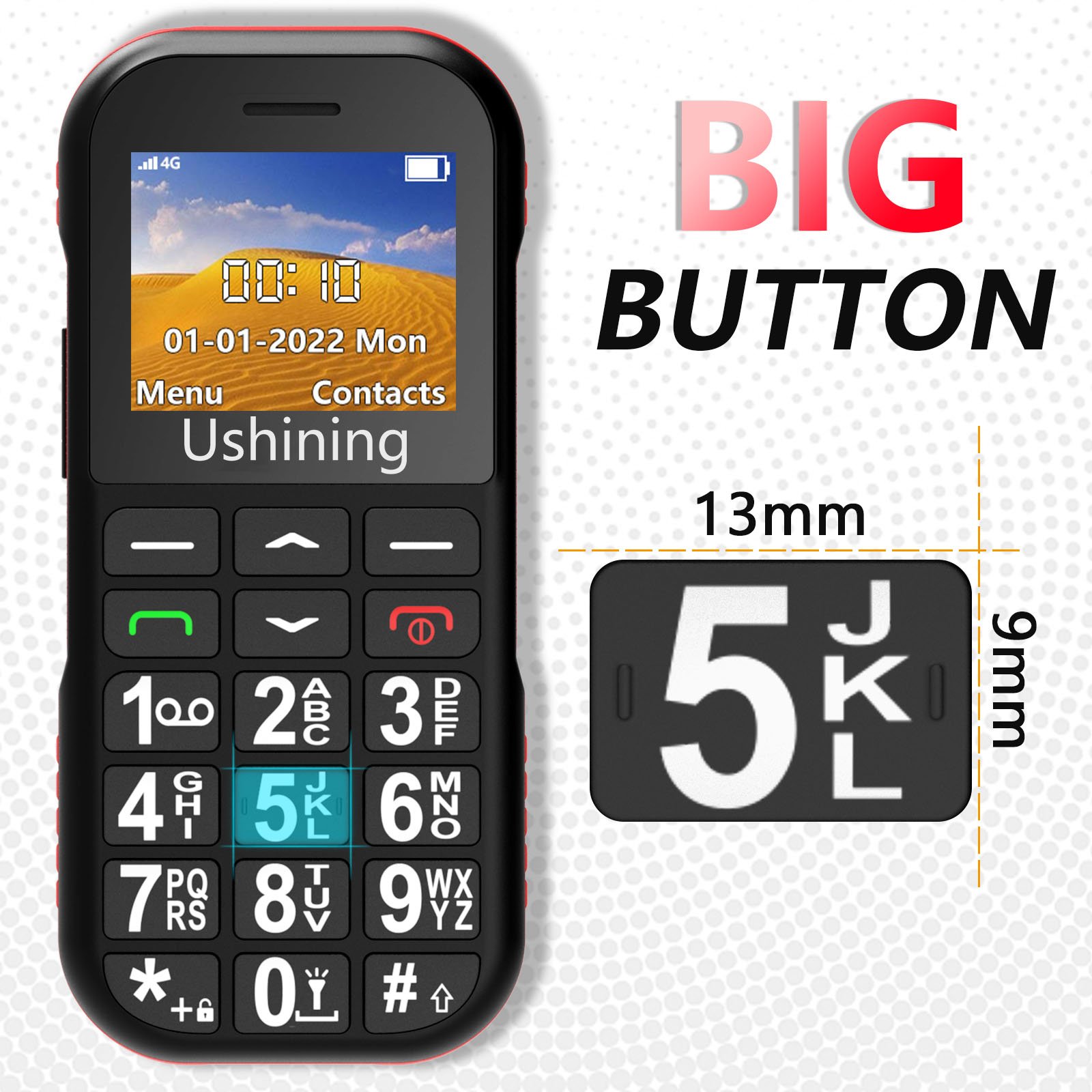 Ushining Brand Wholesale Cheap 4G Keypad Cellphone Dual SIM 1.77 LCD GSM Bar Senior Phone Mobile with SOS