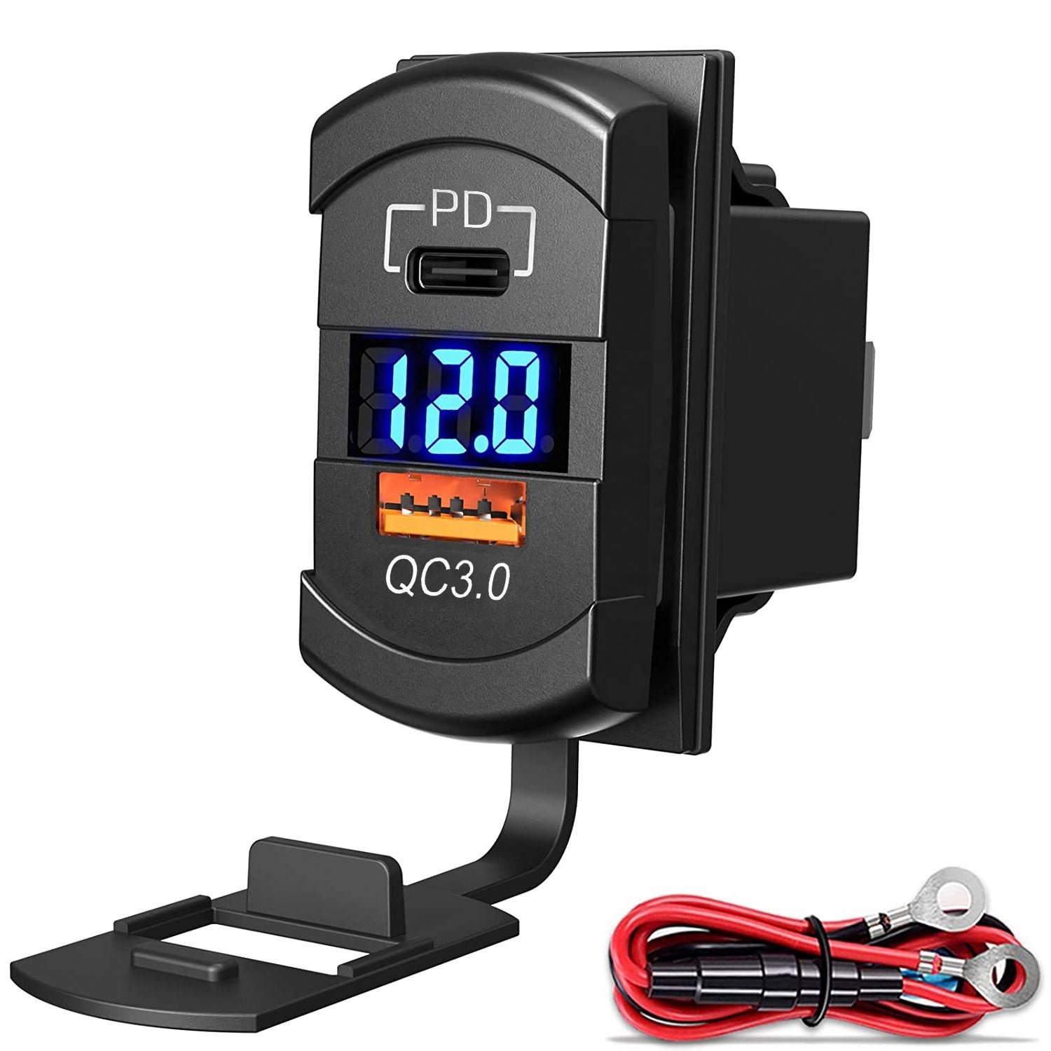 New car RV yacht modified dual USB digital display fast charge QC3.0 + PD3.0 car charger 45W