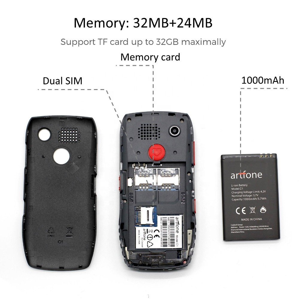 ARTFONE C1 MTK 2G Senior Phone for elderly people With SOS key Dual SIM card Featurepone big font big speaker long standby