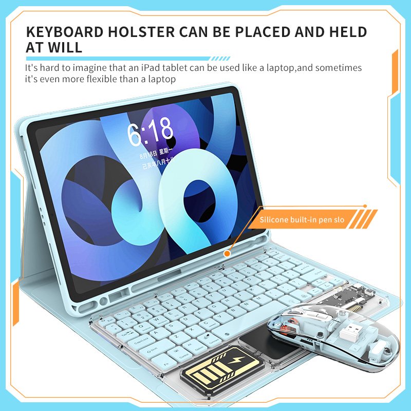 2023 New style Transparent wireless keyboard and mouse set 7 color RGB with touchpad for ipad and Android tablet
