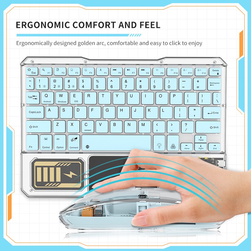 2023 New style Transparent wireless keyboard and mouse set 7 color RGB with touchpad for ipad and Android tablet