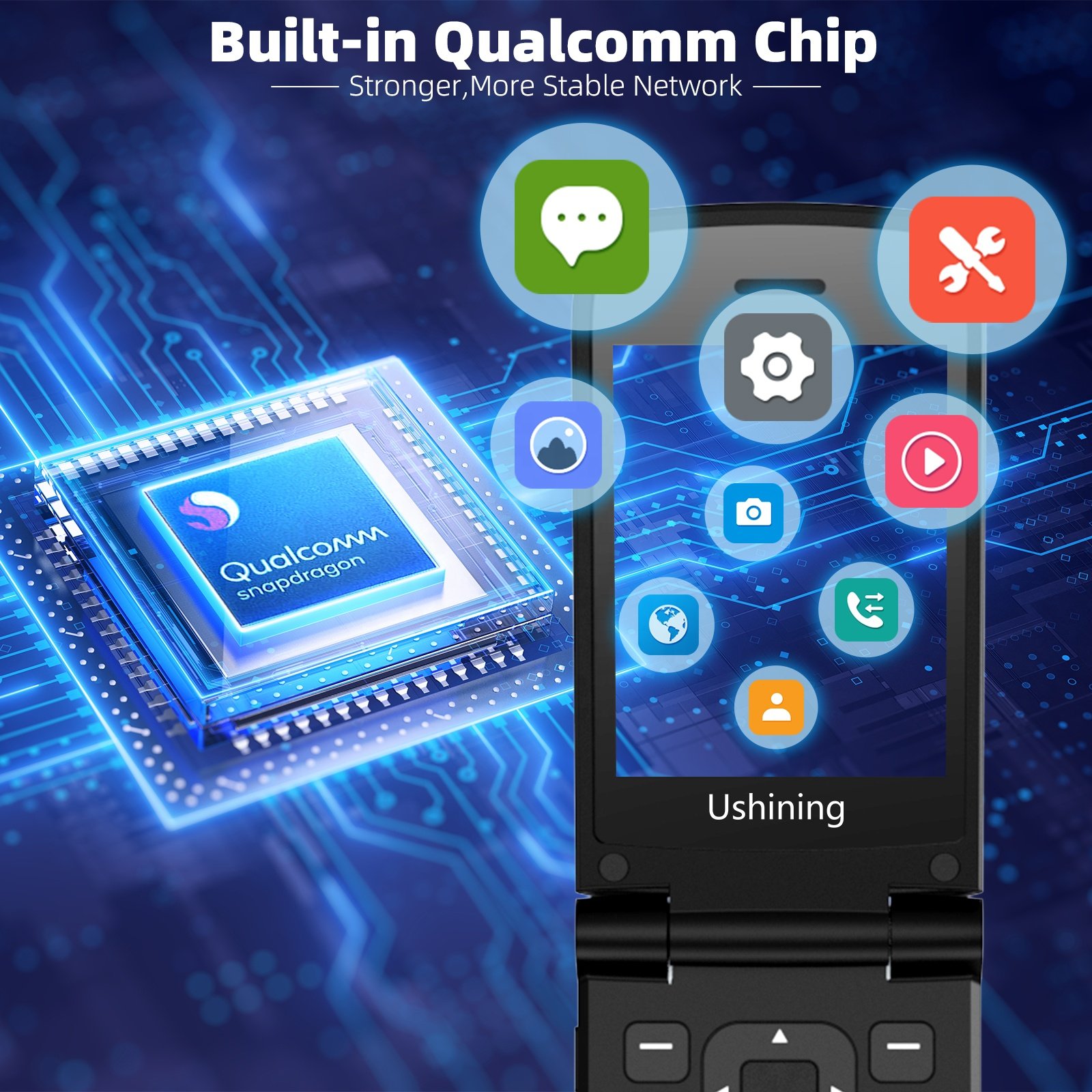 4G Flip Phones Qualcomm Chips Feature Mobile Phone Text to Voice Dual Screen 2.8/1.77 Inch Big Button Phone for Kids&seniors