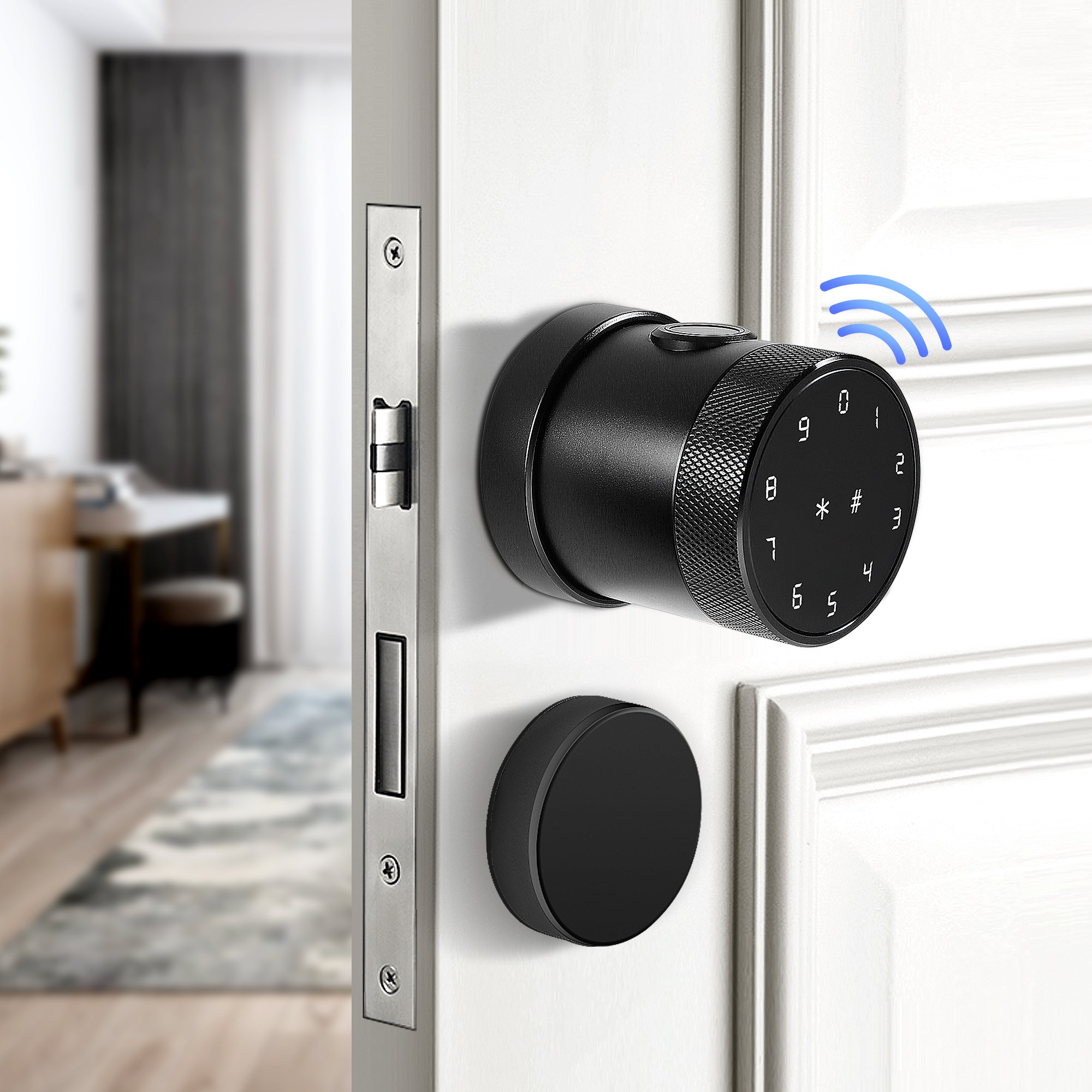 wifi remote control Biometric Fingerprint Round Knob door handle ttlock deadbolt keypad door lock tuya smart door lock